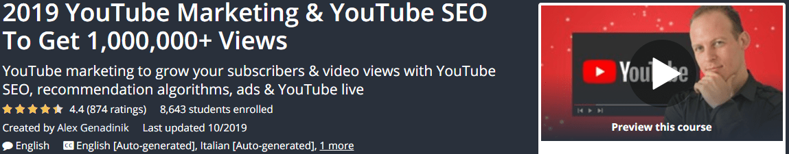 You are currently viewing [GET] Alex Genadinik – 2019 YouTube Marketing and YouTube SEO To Get 1,000,000+ Views Download